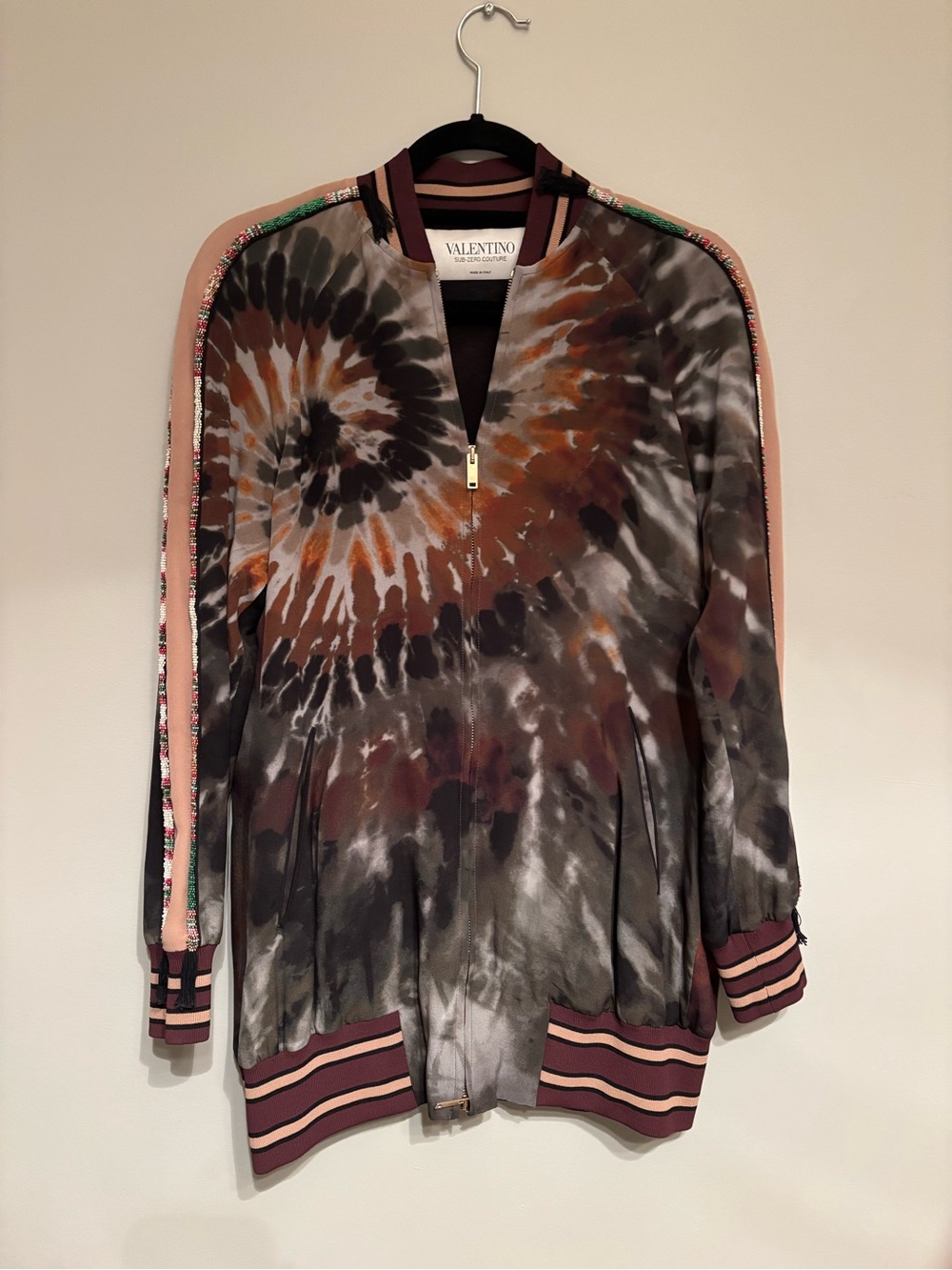 Valentino Tie-Dye Bomber Jacket in Brown, Black, Pink